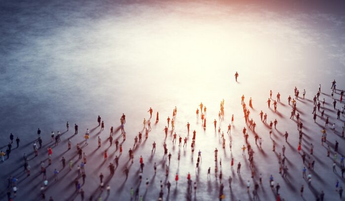 People follow a leader. Community of followers