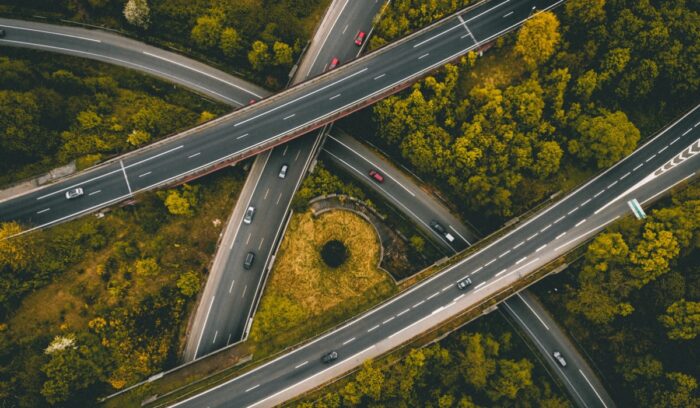 Aerial view of intersecting roads
