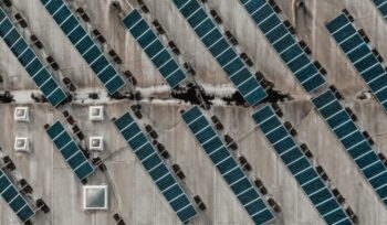 Aerial view of rooftop solar