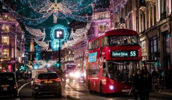 An urban traffic in London Night