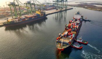 Cargo ship in harbor