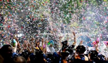 Graduation celebration with confetti