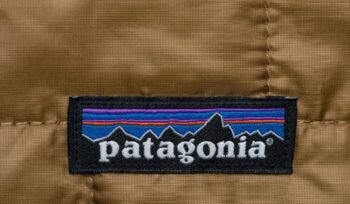 Patagonia logo on a brown jacket