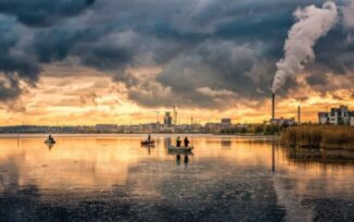 Polluting facility at edge of water