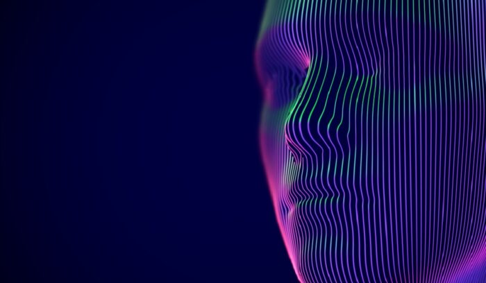 Virtual reality or cyberspace concept: digital human or robot head