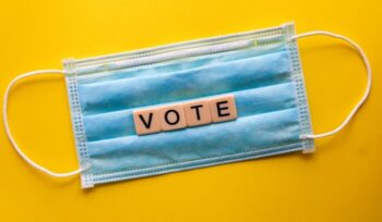 Vote Scrabble letter with facemask