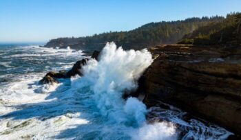 Wave crashing on rocks