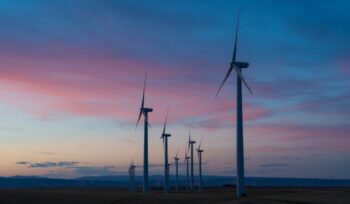 Wind turbines at dusk