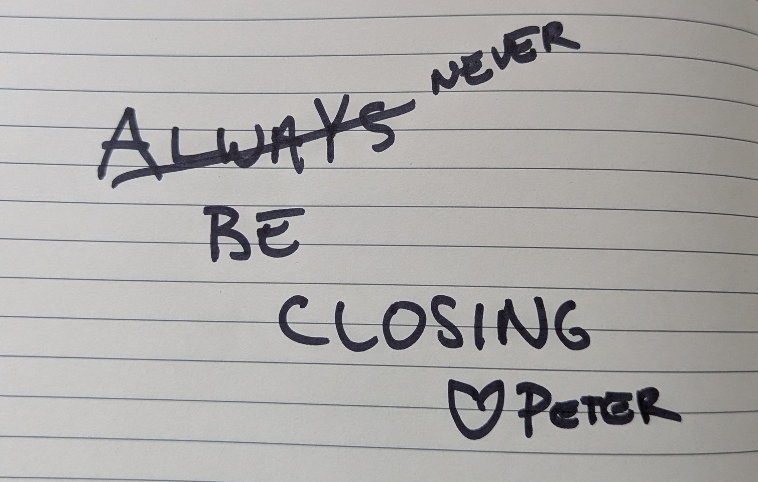 Never be closing