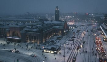Snowy Helsinki at night
