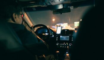 View of Uber driver from backseat